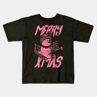 Skiing Snowman - Merry Xmas - Pink Kids T-Shirt